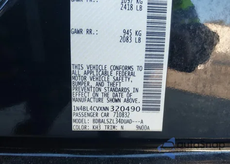 2022 Nissan Altima Sr Fwd from USA, damaged, VIN 1N4BL4CVXNN320490